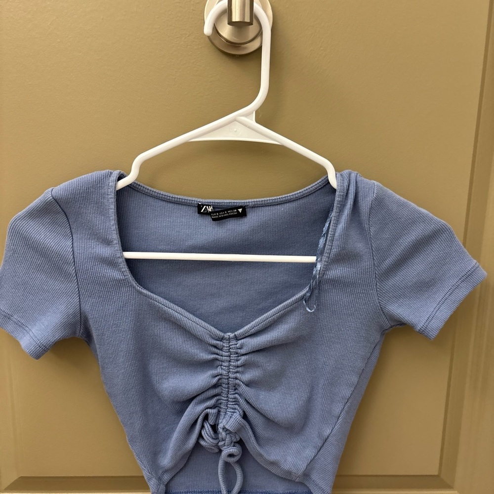 Zara Light Blue Ruched Crop Top